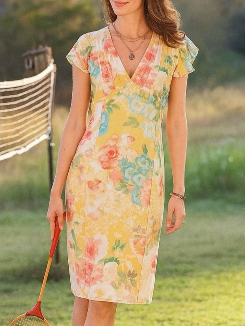 NWT Sundance Charleston Silk Chiffon Dress 10 Floral Midi Yellow Cottagecore